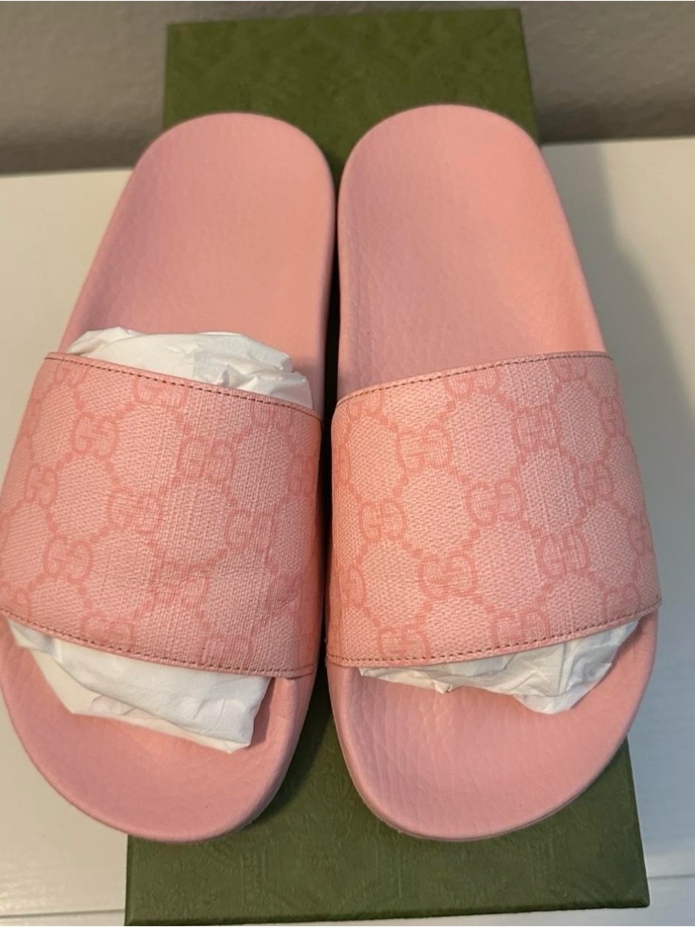 Gucci Pink Monogram Canvas Slide Sandals